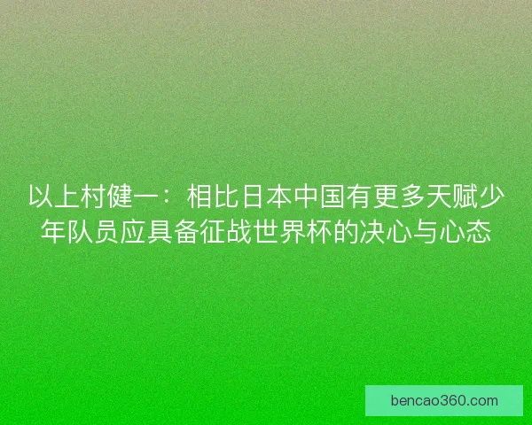 以上村健一：相比日本中国有更多天赋少年队员应具备征战世界杯的决心与心态