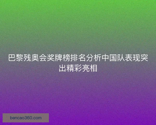 巴黎残奥会奖牌榜排名分析中国队表现突出精彩亮相