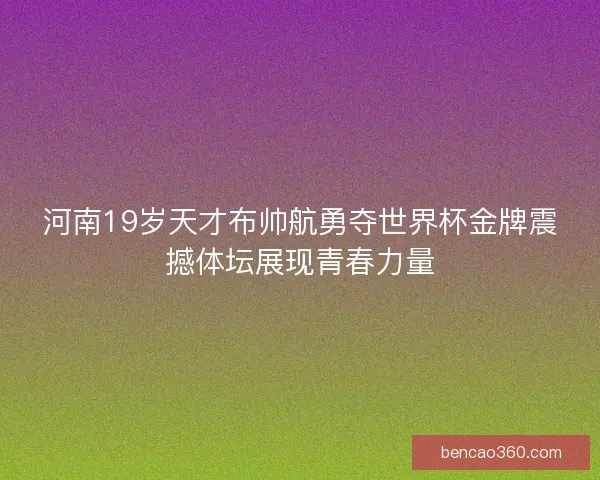 河南19岁天才布帅航勇夺世界杯金牌震撼体坛展现青春力量