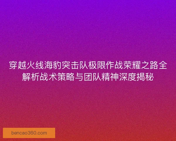 穿越火线海豹突击队极限作战荣耀之路全解析战术策略与团队精神深度揭秘