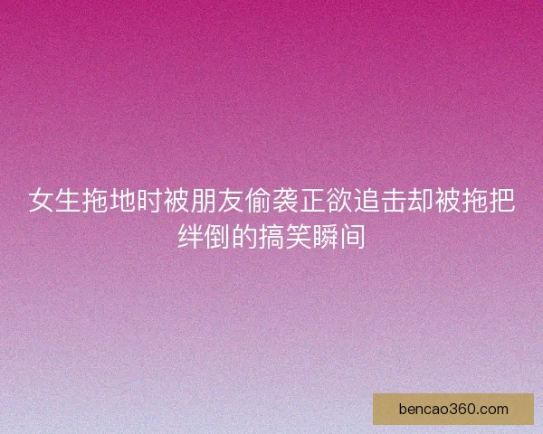 女生拖地时被朋友偷袭正欲追击却被拖把绊倒的搞笑瞬间